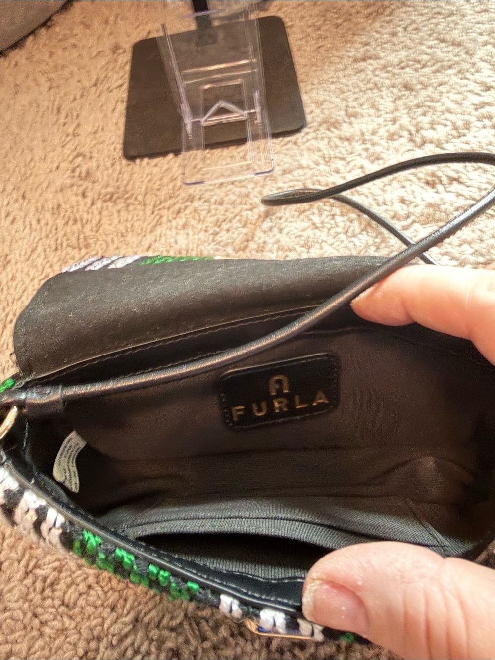 Furla Green, Black & White Woven Mini Bag - Picture 7 of 8